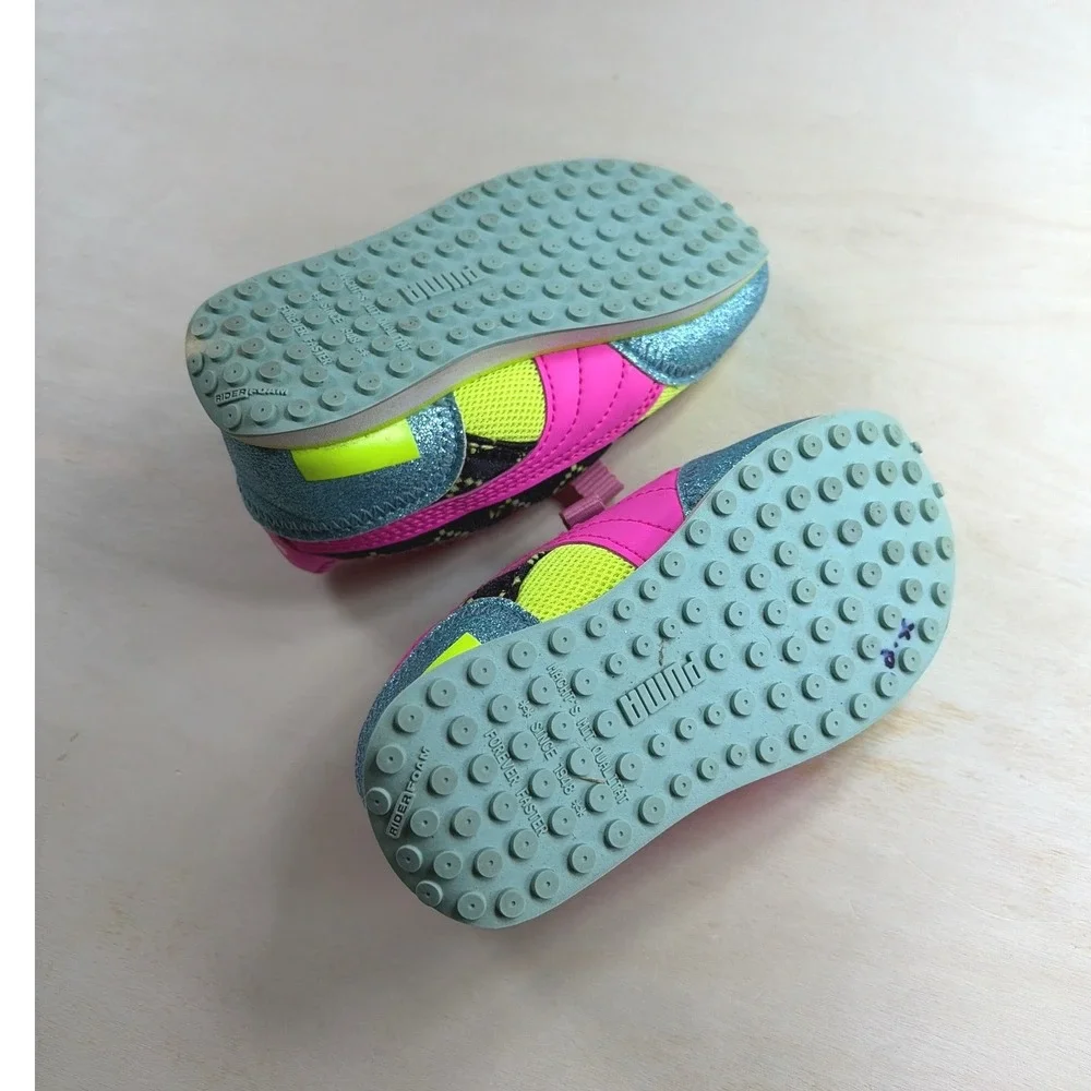 Puma L.O.L.Future Rider Toddler Sneakers Pink Neon Yellow Glitter 7C 385085-01